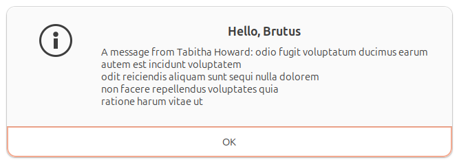 Hello World Tutorial 8 dialog, on Linux