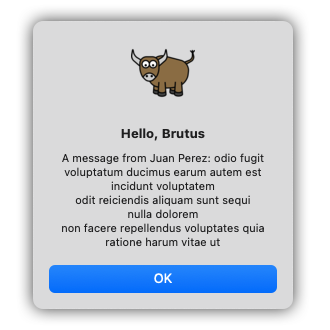 Hello World Tutorial 8 dialog, on macOS
