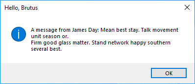 Hello World Tutorial 7 dialog, on Windows